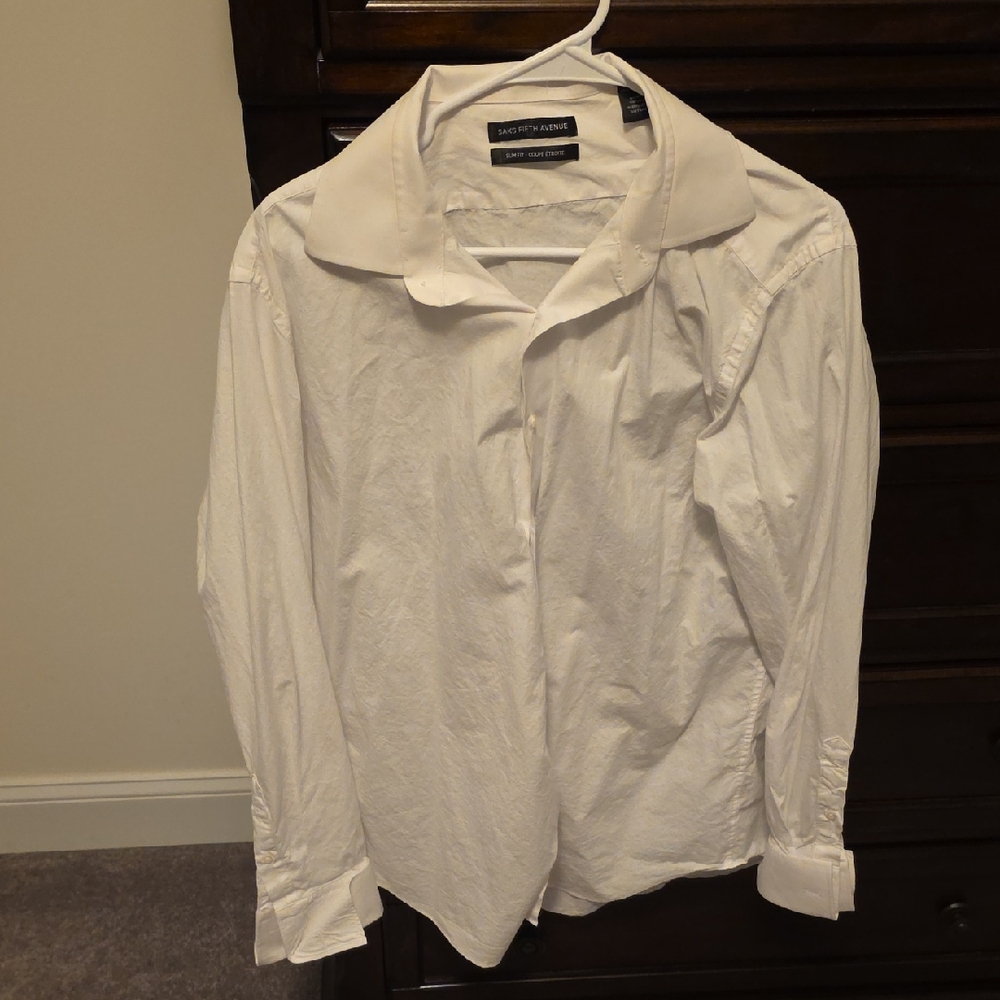 Saks Fifth Avenue White Men's Button-Up Dress Shirt
